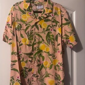 Old Navy Men's Floral Print Shirt - Pink and Yellow